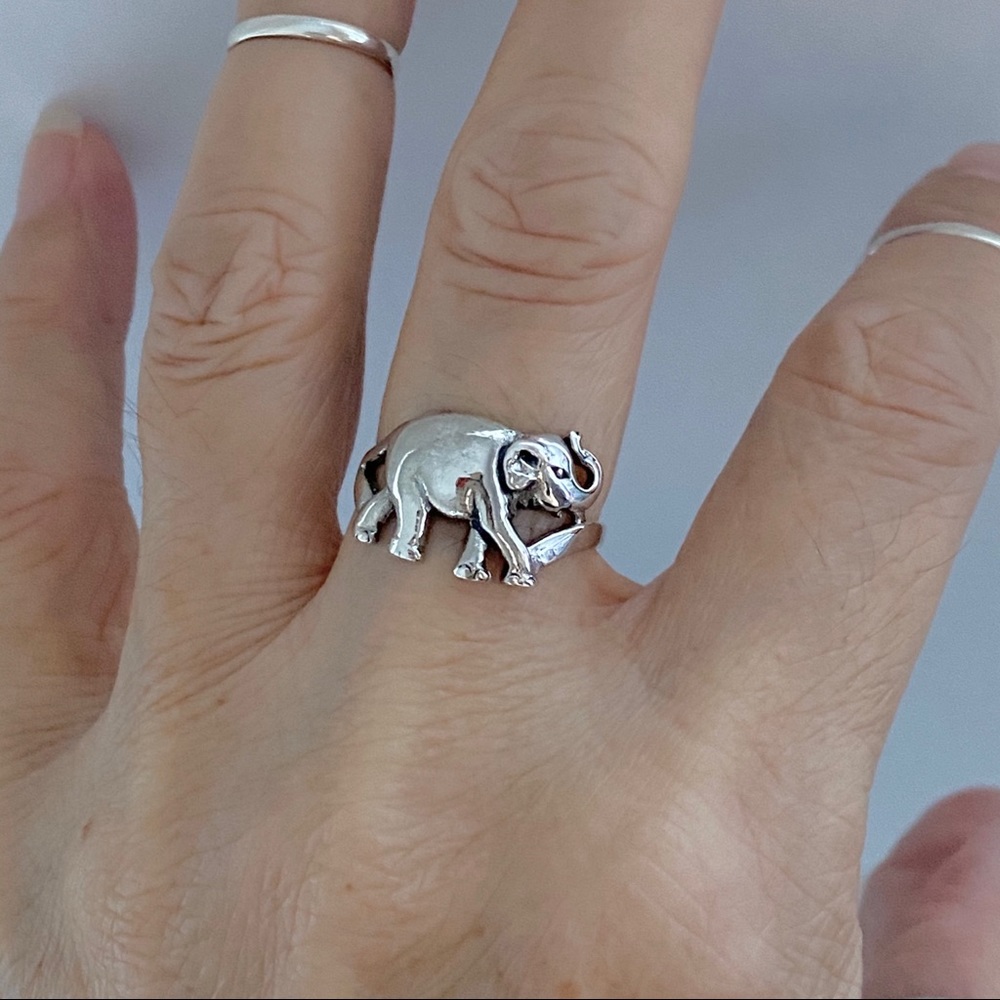Sterling Silver Good Luck Elephant Ring, Silver Rings, Animal Ring